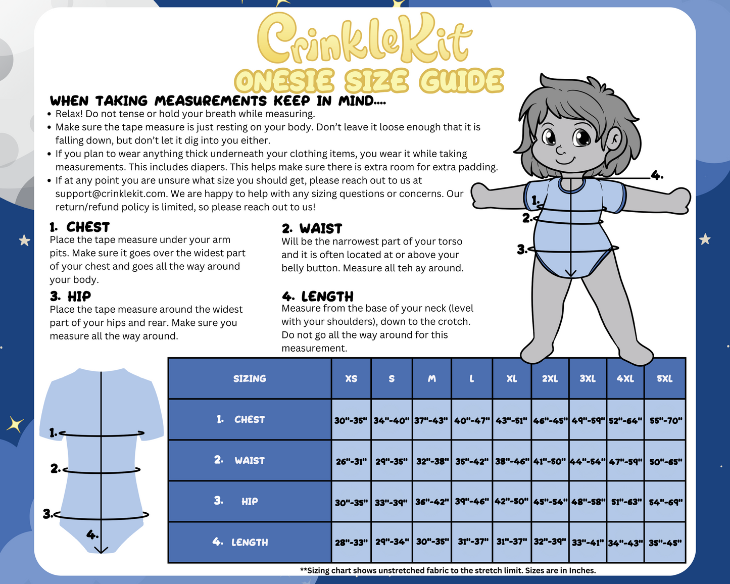 Size Guide for Berry Bears, Turtle Tots, and Magical Maiden Onesies