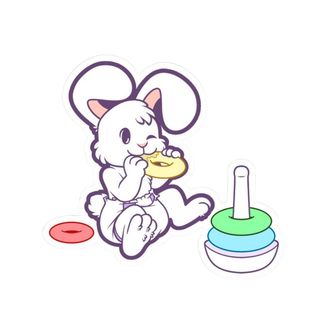 Lil Furs Vinyl Stickers | Bunny wearing diaper eating ring set | Babyfur | CrinkleKit